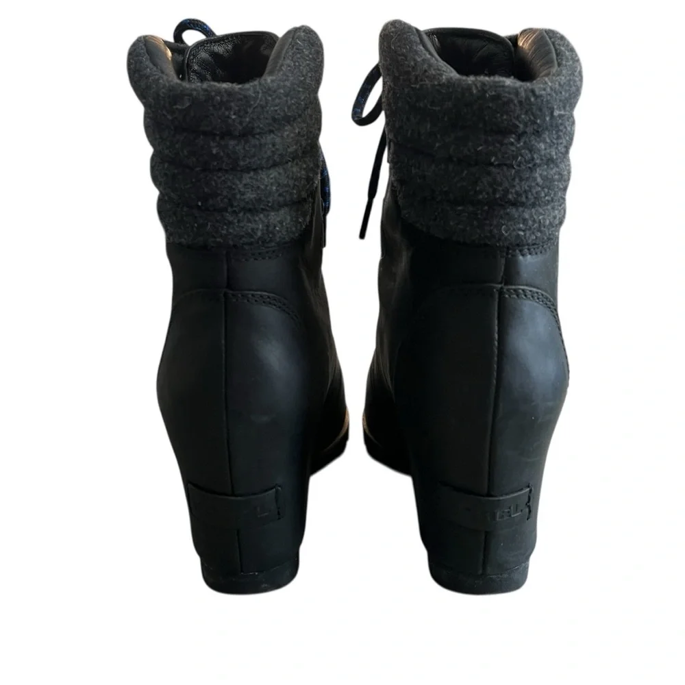 Sorel Conquest Waterproof Wedge Boot Color Black Royal Blue Women’s Size‎ 7